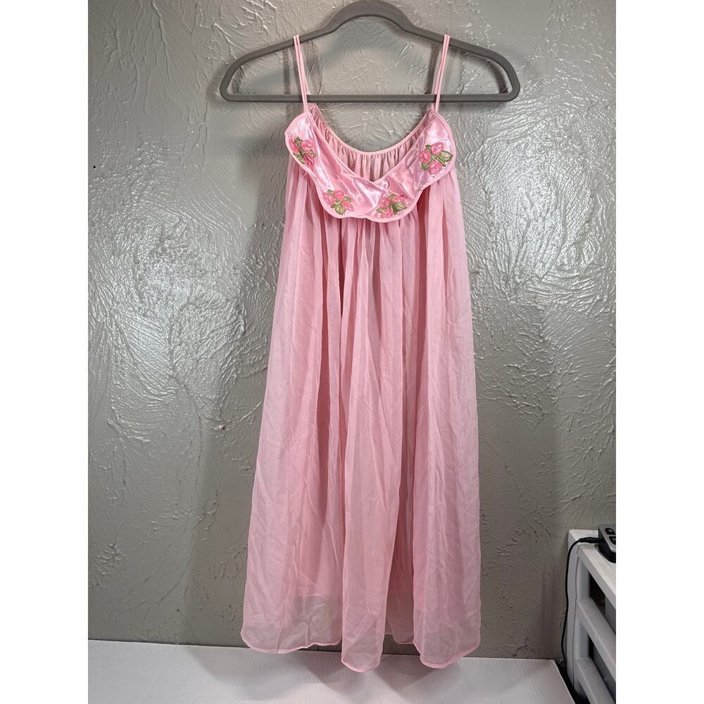 Vintage Pink Babydoll‎ Nightie Nightgown Floral Embroidered Womens Size Medium